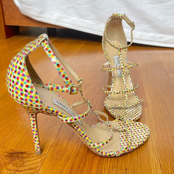 Jimmy Choo Dory Sandals Polka Dot Latte - Picture 3 of 6